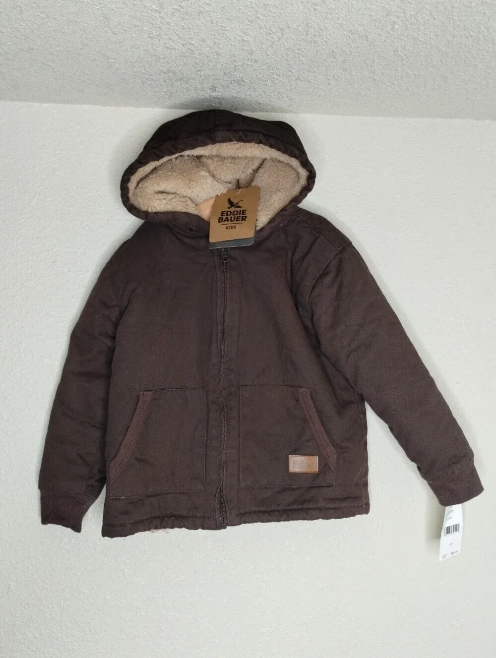 Eddie Bauer Brown Hooded Barn Jacket Sherpa Lined Kids Size 4T